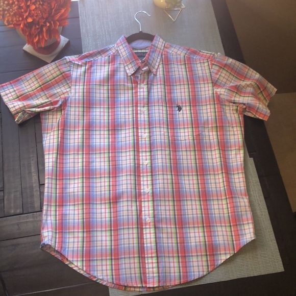 #115 NWOT Colorful Plaid Button Down Short Sleeve Shirt - Picture 1 of 17